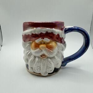 Mug / Santa Face / Earthenware /Winter Christmas Coffee Mug/Cup Hand Painted EUC